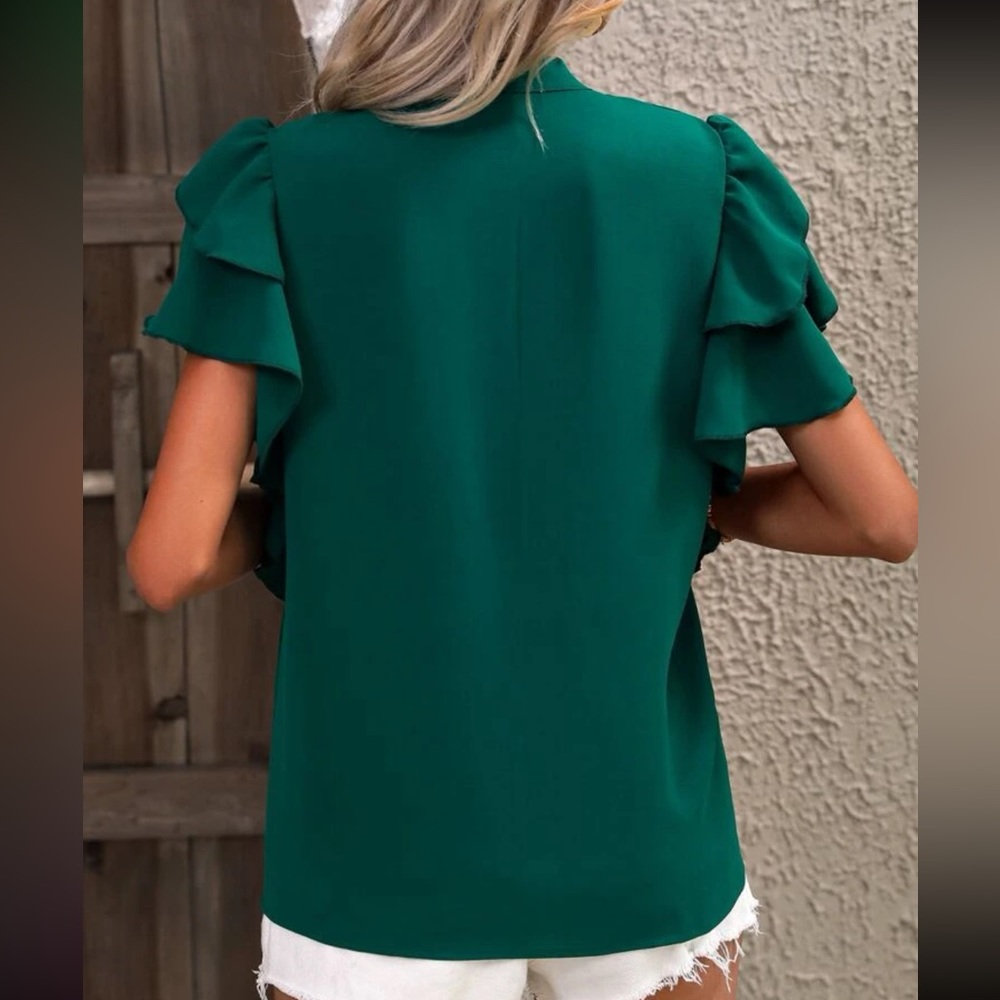 Classic Elegant Ruffle Fluttering Butterfly Sleeve Top Shirt Blouse - Picture 5 of 5